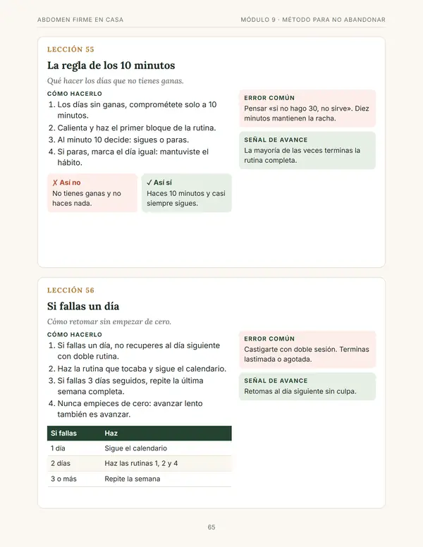 Página de la regla de los 10 minutos para no abandonar