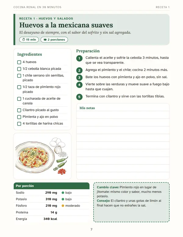 Página de una receta con tabla por porción