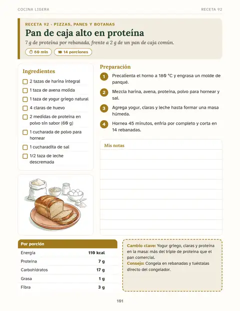 Receta de pan de caja con 7 g de proteína por rebanada