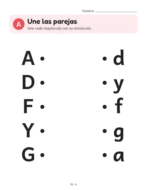 Hoja de la letra A: Une