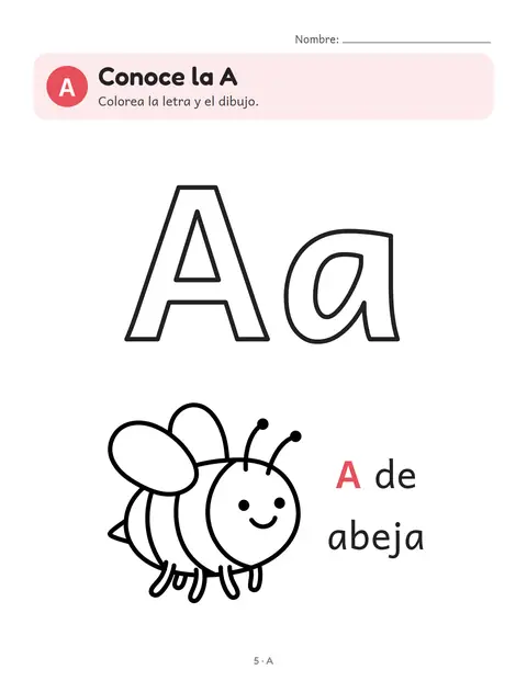 Hoja de la letra A: Conoce la letra