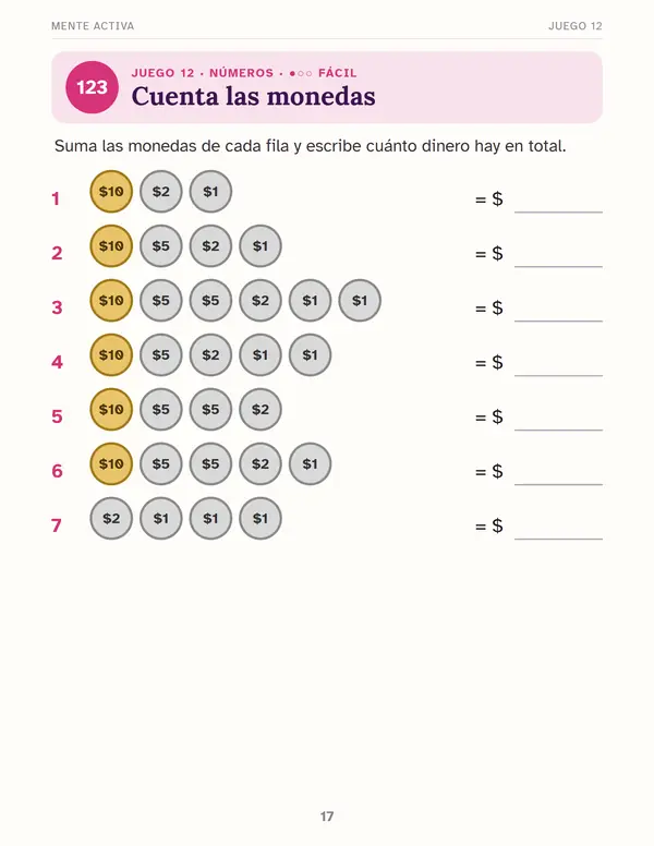 Página del juego Cuenta las monedas