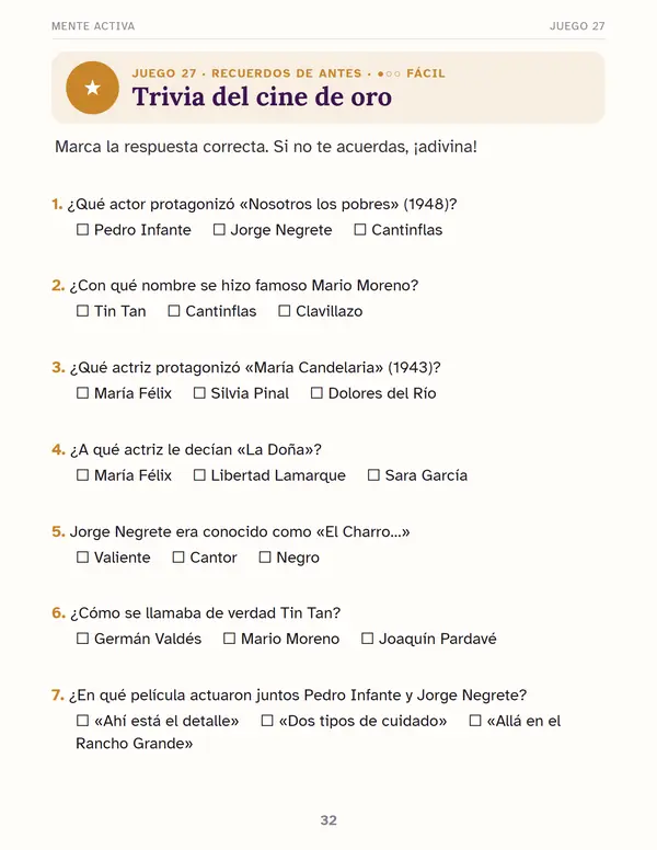 Página de trivia del cine de oro